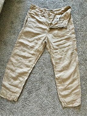 Wide-Leg Linen Blend Pants in Tan